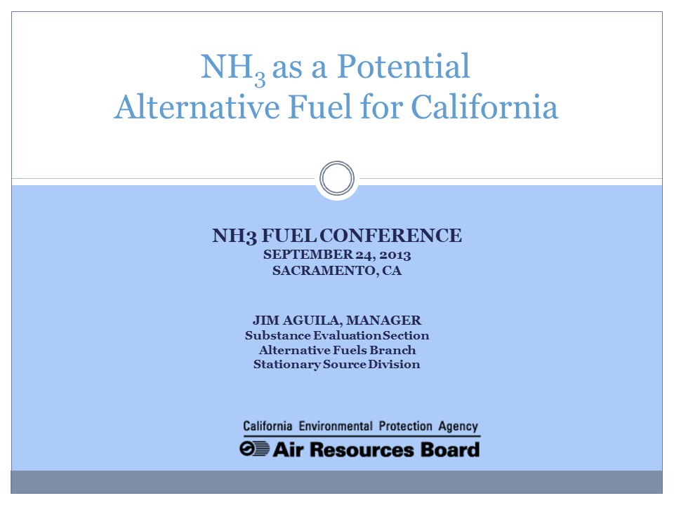 NH3 as a Potential Alternative Fuel for California