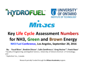 Key Life Cycle Assessment Numbers for NH3, Green and Brown Energy