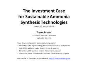 The Investment Case for Sustainable Ammonia Synthesis Technologies