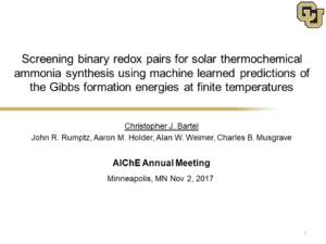 Screening Binary Redox Pairs for Solar Thermochemical Ammonia Synthesis Using Machine Learned Predictions of Gibbs Formation Energies at Finite Temperatures