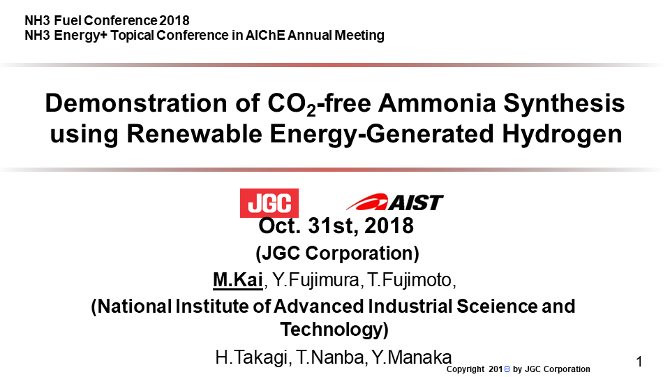 Demonstration of CO2-Free Ammonia Synthesis Using Renewable Energy-Generated Hydrogen
