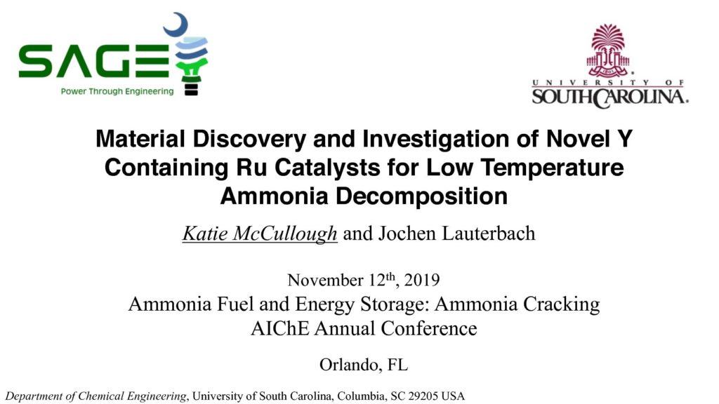 Material Discovery and Investigation of Novel Y Containing Ru Catalysts for Low Temperature Ammonia Decomposition