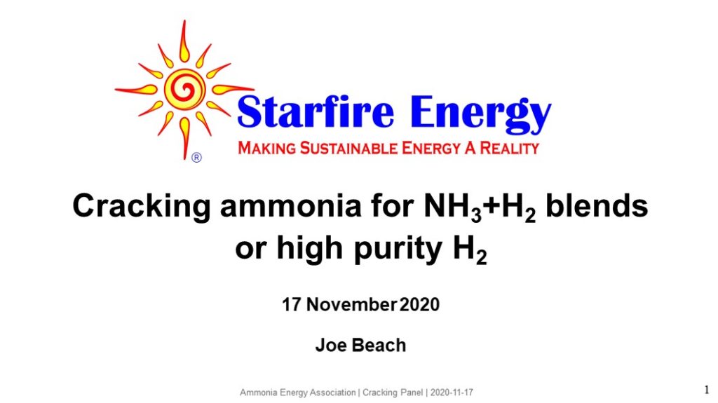 Starfire Energy's ammonia cracking and cracked gas purification technology