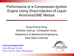 Performance of a Compression-Ignition Engine Using Direct Injection of Liquid Ammonia/DME Mixture