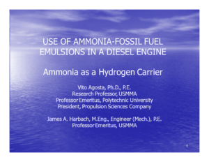 Use of Liquid Ammonia Fuel Emulsions in a Diesel Engine