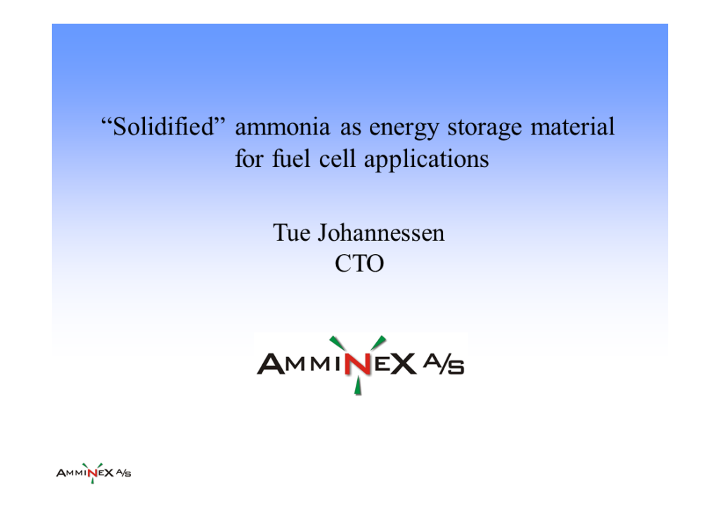 “Solidified” Ammonia as Storage Material for Fueled Cell Applications
