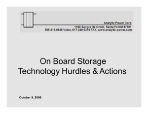 On-board Storage; Technology Hurdles & Actions