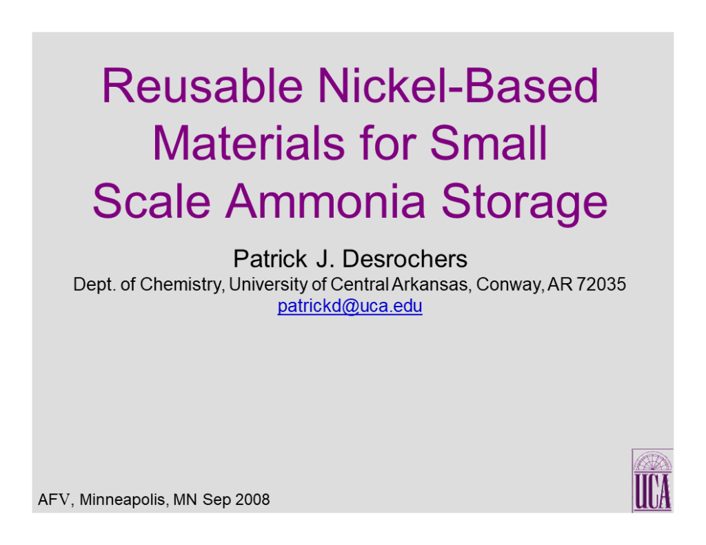 Reusable Nickel-Based Materials for Small Scale Ammonia Storage