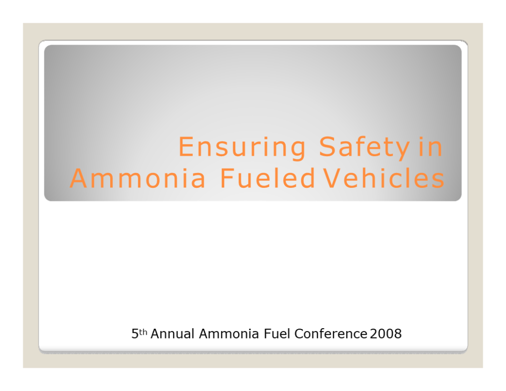 Ensuring Safety in Ammonia Fueled Vehicles and Stationary Power Generation