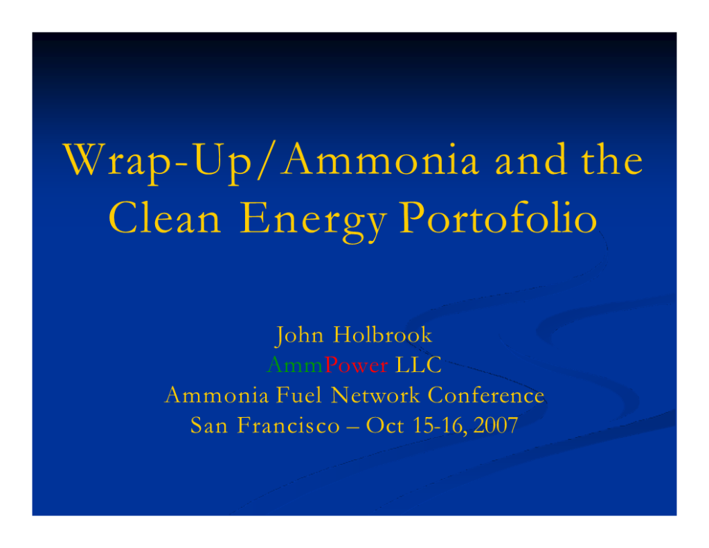 Wrap-Up / Ammonia And The Clean Energy Portfolio