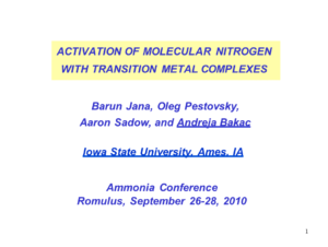 Transition-Metal Catalyzed Reduction of Nitrogen to Ammonia
