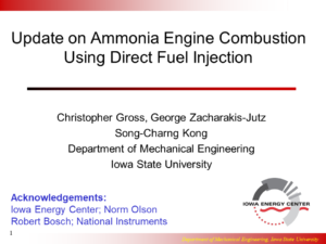 Update on Ammonia Engine Combustion Using Direct Fuel Injection