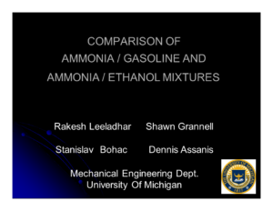 Comparison of Ammonia/Gasoline and Ammonia/Ethanol Fuel Mixtures for use in IC Engines