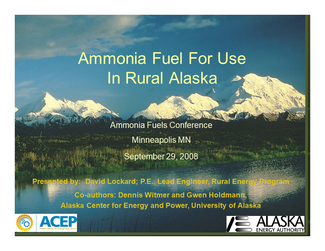 Economic Analysis of Ammonia for Use as a Replacement Fuel in Rural Alaska