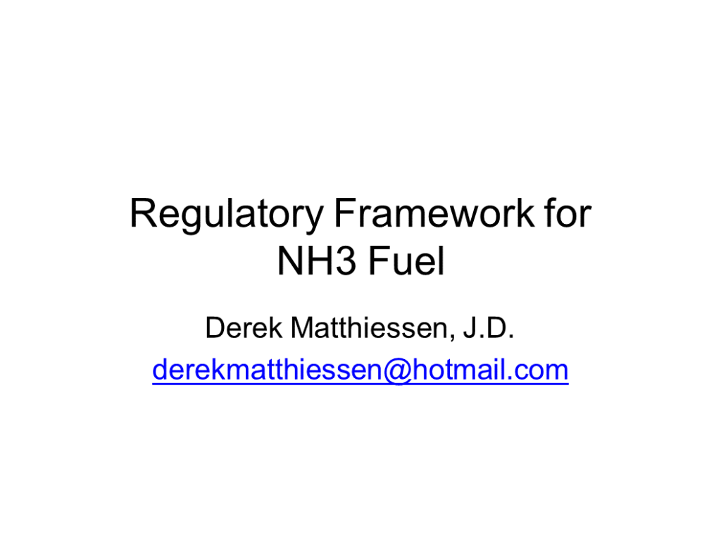 Regulatory Framework for NH3 Fuel