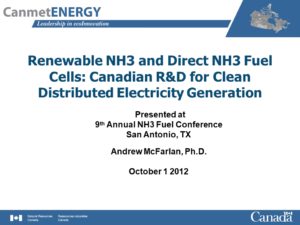 Renewable NH3 and Direct NH3 Fuel Cells: Canadian R&D for Clean, Distributed Electricity Generation