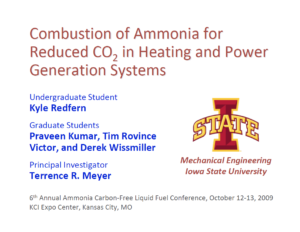 Combustion of Ammonia for Reduced CO2 in Heating and Power Generation Systems