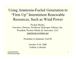 Using Ammonia-Fueled Generation to “Firm Up” Intermittent Renewable Resources, such as Wind Power