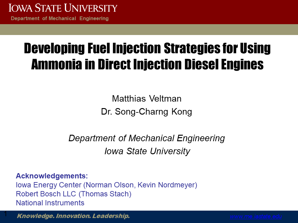 Update on Ammonia Engine Development Using Direct Fuel Injection
