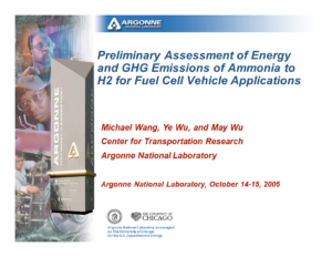 Preliminary Assessment of Energy and GHG Emissions of Ammonia to H2 for Fuel Cell Vehicle Applications