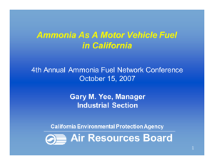 Ammonia as a Motor Vehicle Fuel in California