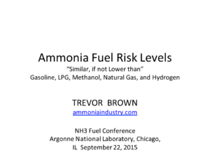 Ammonia Fuel Risk Levels: Similar, if not Lower than Gasoline, LPG, Methanol, Natural Gas, and Hydrogen