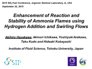 Enhancement of reaction and stability of ammonia flames using hydrogen addition and swirling flow