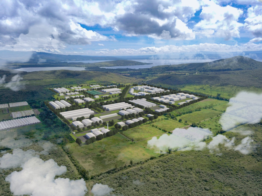Visualisation of the Oserian Two Lakes Industrial Park in Kenya, soon to be home to a new, green power-to-fertiliser plant.