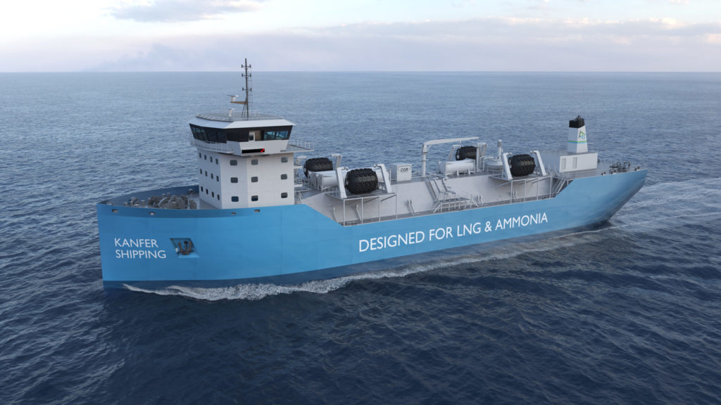 A graphic visualisation of Oceania's ammonia-ready bunker vessel.