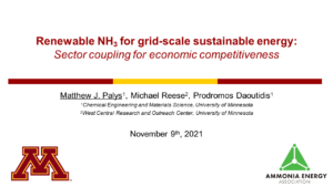 Renewable ammonia for grid-scale sustainable energy:  Sector coupling for economic competitiveness