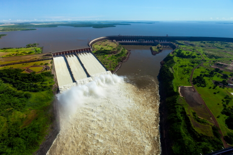 Itaipu Dam on the border of Paraguay and Brazil, which will power several proposed green ammonia projects.