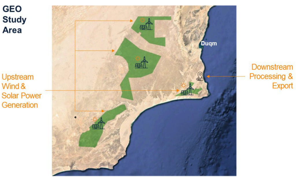 Renewable energy study areas, and ammonia production site for the GEO project. Source: InterContinental Energy.