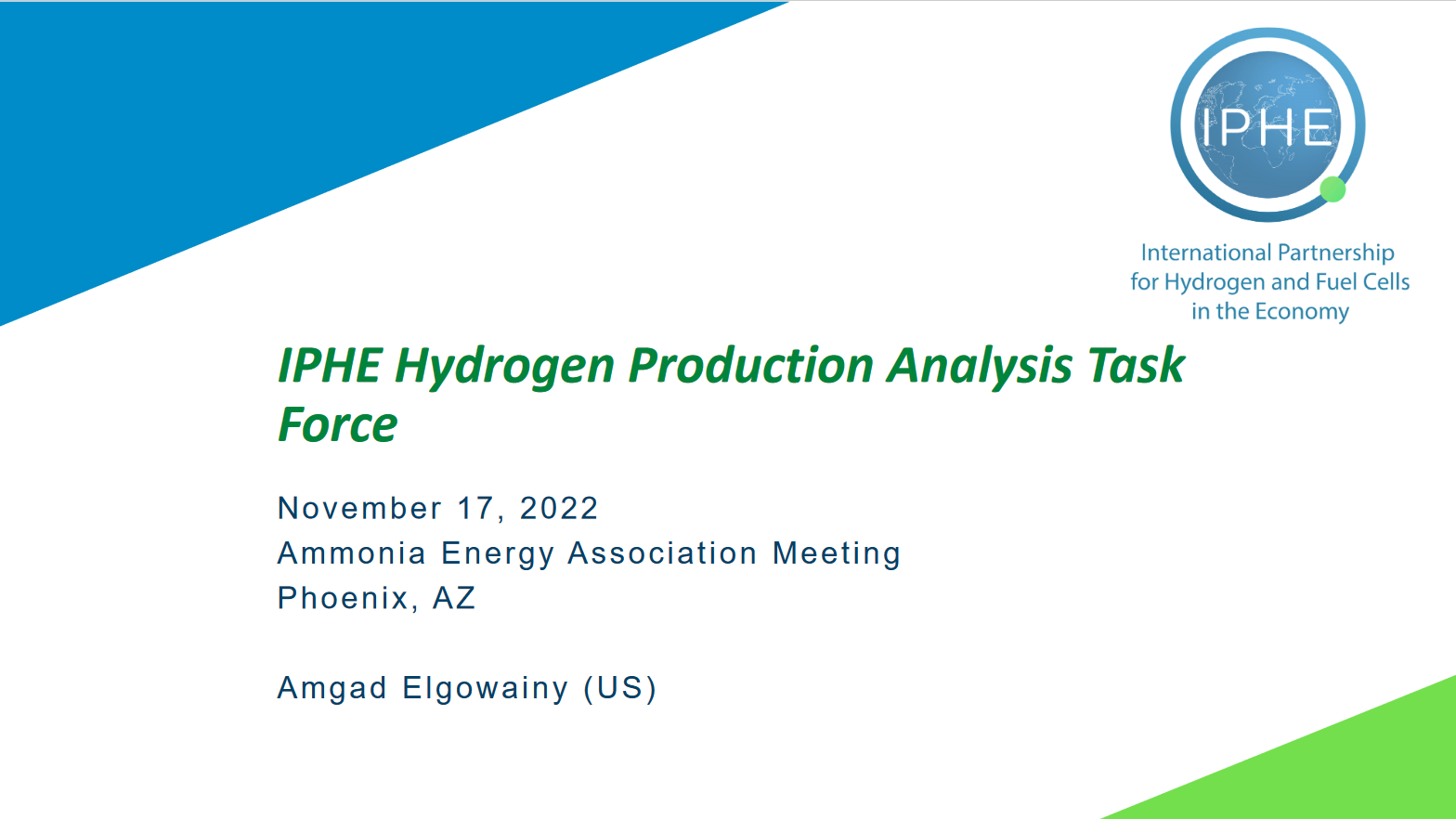 IPHE hydrogen production analysis task force