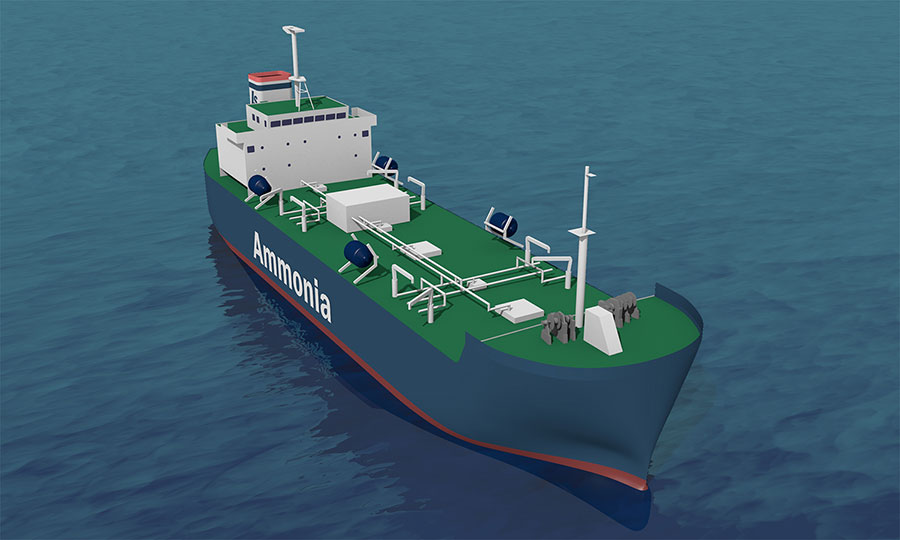 Conceptual design for Mitsubishi & INPEX’s ammonia bunkering vessel. Source: MHI.