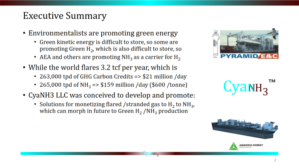 Summary of CyaNH3’s approach, from Puneet Sharma, CyaNH3 FPSO Ultra-Brief (Dec 2022).