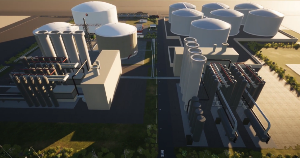 Graphic Visualisation of the future “Greenpoint Valley” ammonia import hub. Source: Proton Ventures.