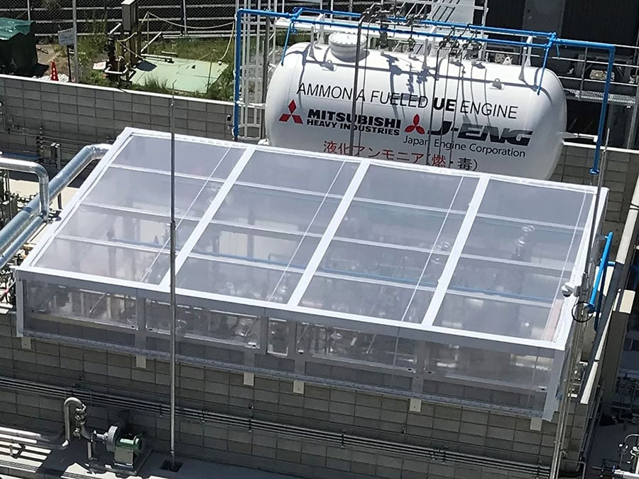 The ammonia fuel supply system being put through final verification testing at MHI’s R&D facilities in Nagasaki, Japan. Source: MHI.