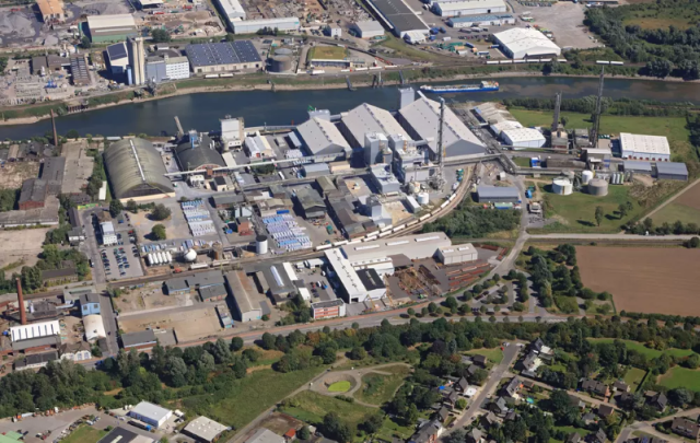 Aerial view of COMPO EXPERT’s fertiliser production plant in Krefeld, Germany.