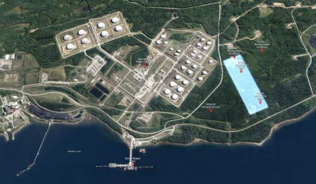 Aerial visualisation of EverWind Fuels’ Point Tupper project in Nova Scotia.