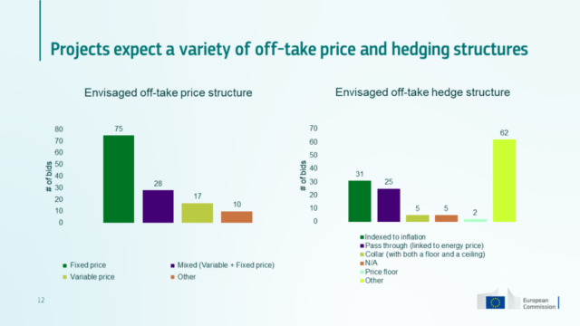 European Hydrogen Bank bidders gravitated towards a fixed offtake price, while using a range of hedge structures.