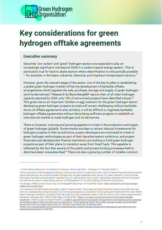 GH2’s full report on hydrogen offtake agreements.