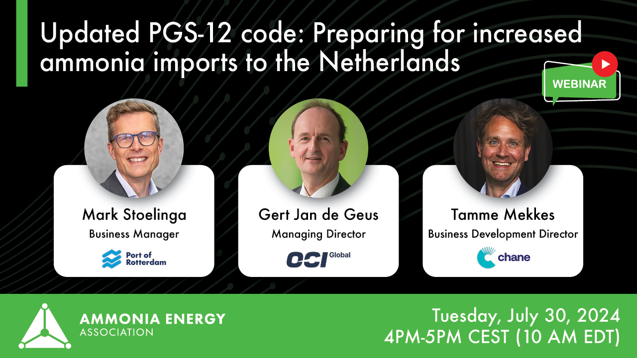 Updated PGS-12 code: Preparing for increased ammonia imports to the Netherlands