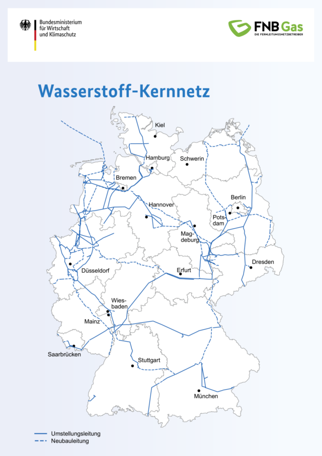 The latest draft map of the German Hydrogen Core Network.