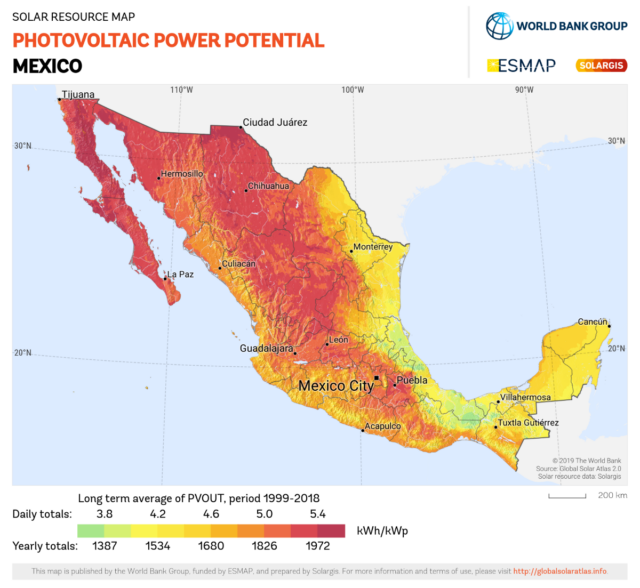 Photovoltaic potential map of Mexico.