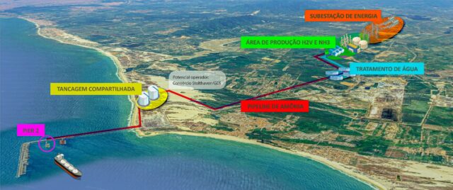 Map of the proposed developments in Pecem, including ammonia production, pipeline transport, storage and export terminal.