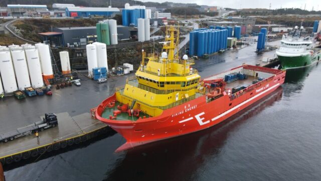 The Viking Energy vessel moored in Mongstad.