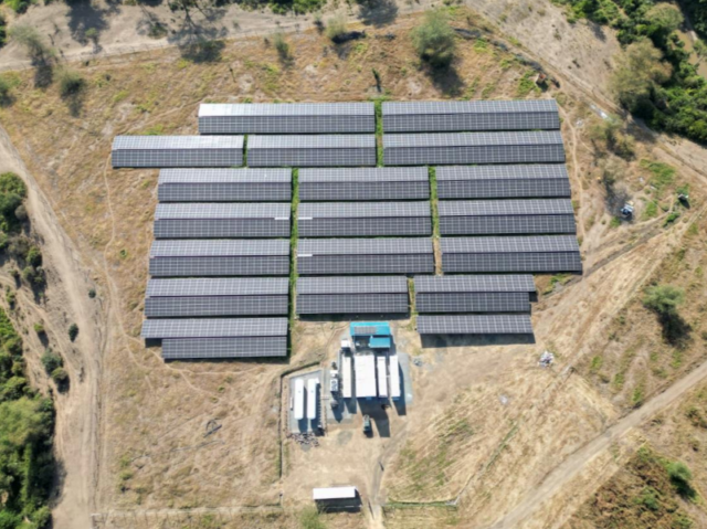 Talus’ modular ammonia production system (bottom centre), powered by solar arrays at the Kenya Nut Corporation outside Nairobi.