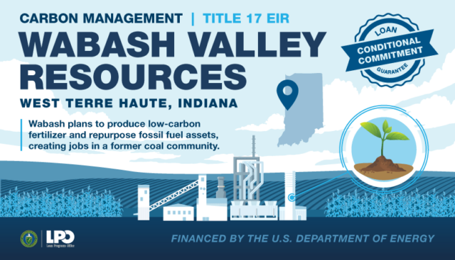 The DoE’s new $1.6 billion conditional loan to Wabash Valley Resources for its CCS-based ammonia project in Indiana.