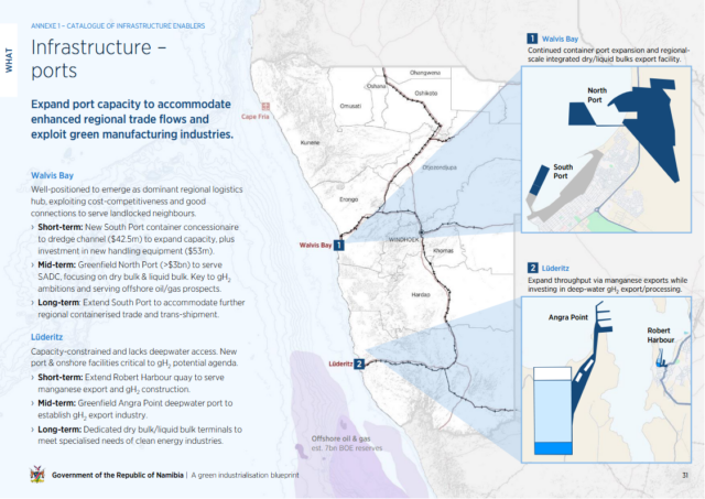 Infrastructure upgrades at Namibia’s ports, as part of a new hydrogen industrialisation roadmap.