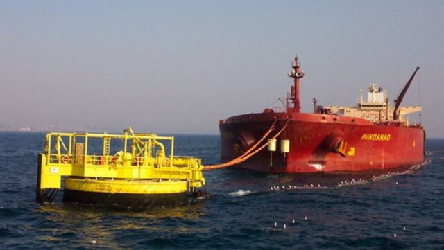 The CALM buoy in operation.